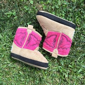 Baby girls Pink & Tan cowboy boots slippers Size Small